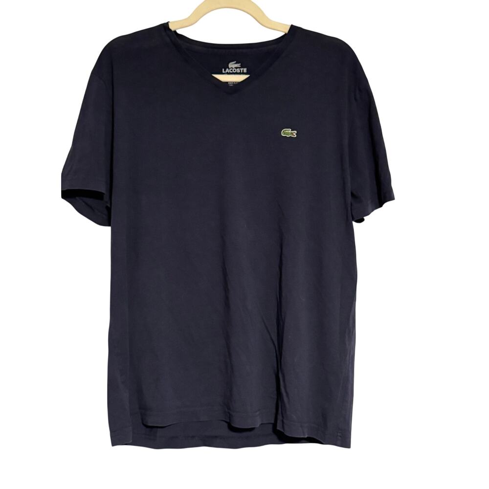 Lacoste Men's Navy Blue V-Neck T-Shirt 100% Pima Cotton Size 6 Large